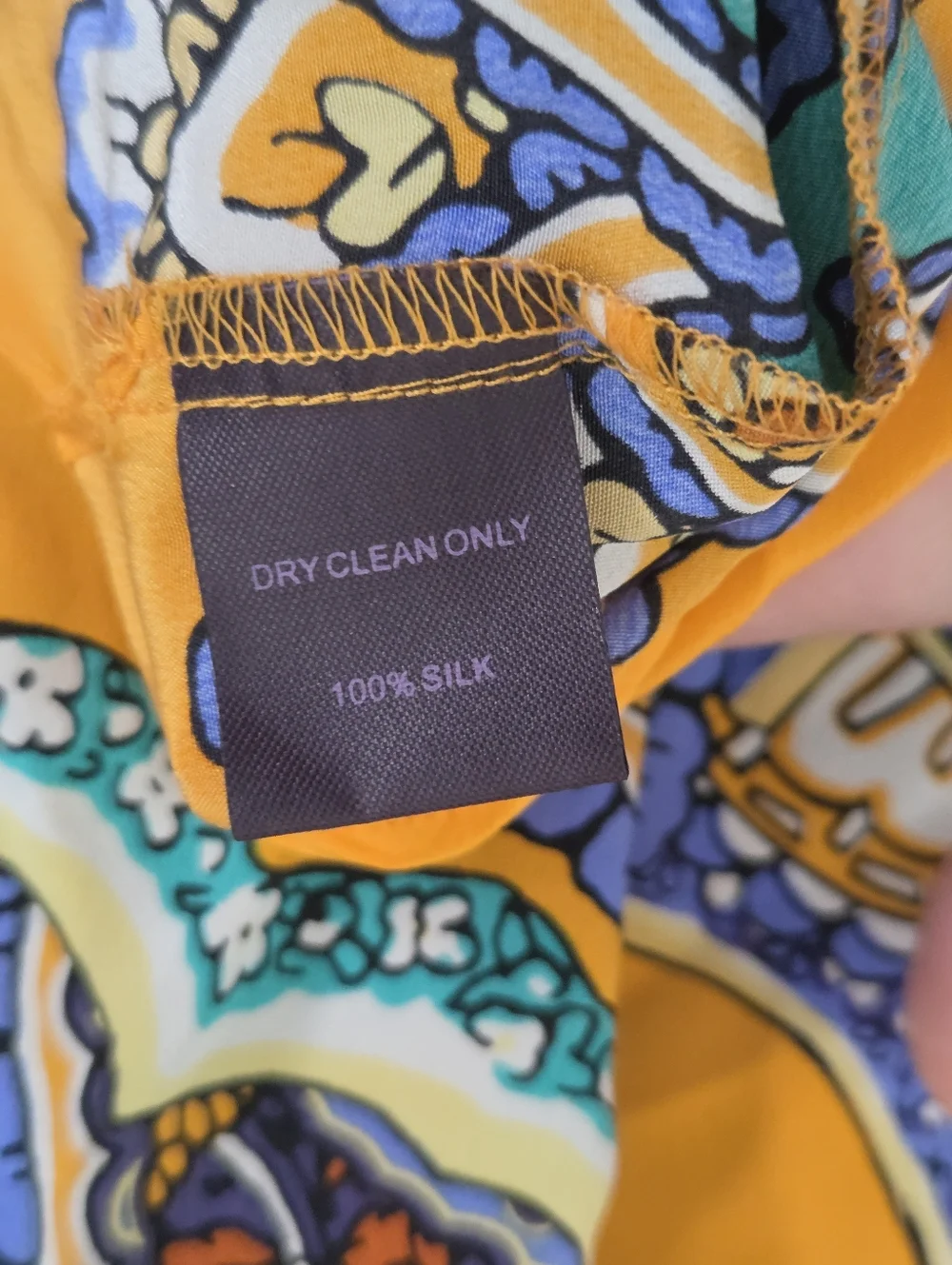 Hale Bob Silk Bright Yellow Paisley Tunic Dress with Teal & Purple Print - Picture 5 of 6